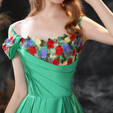 Green Simple Sexy Aline Satin Long Evening Gown - FashionByTeresa